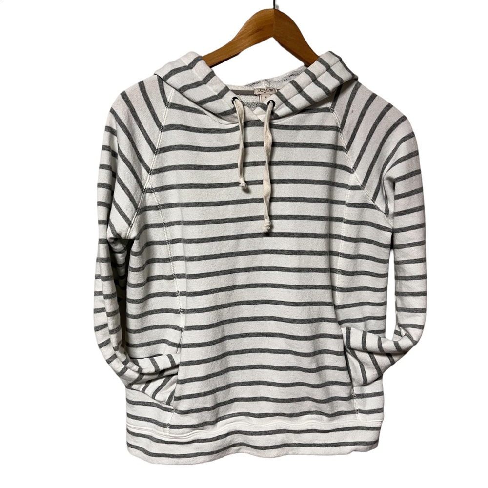 J Crew Grey White Striped Pullover Hoodie Size Medium